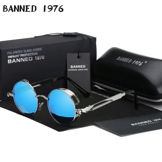 2020 Retro Round Metal HD Polarized Punk Steampunk Sunglasses For Women Men,